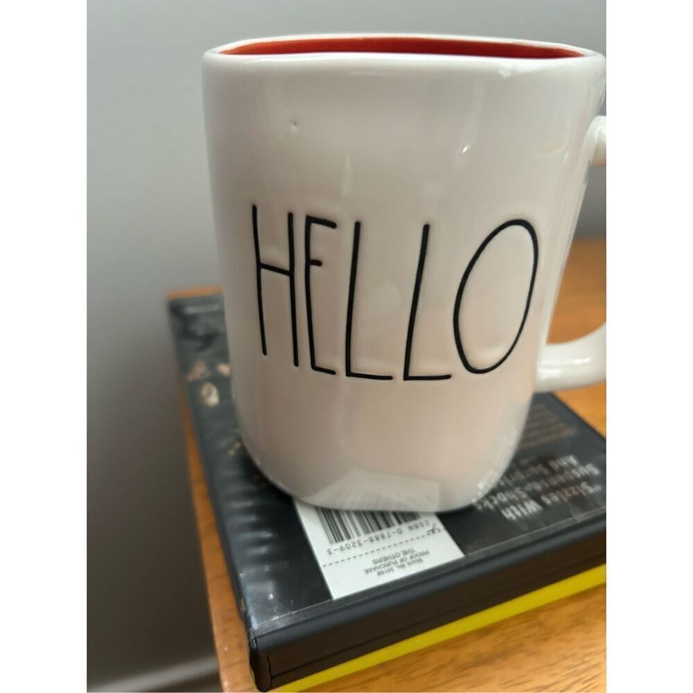 Rae Dunn HELLO Mug with Red Orange Interior